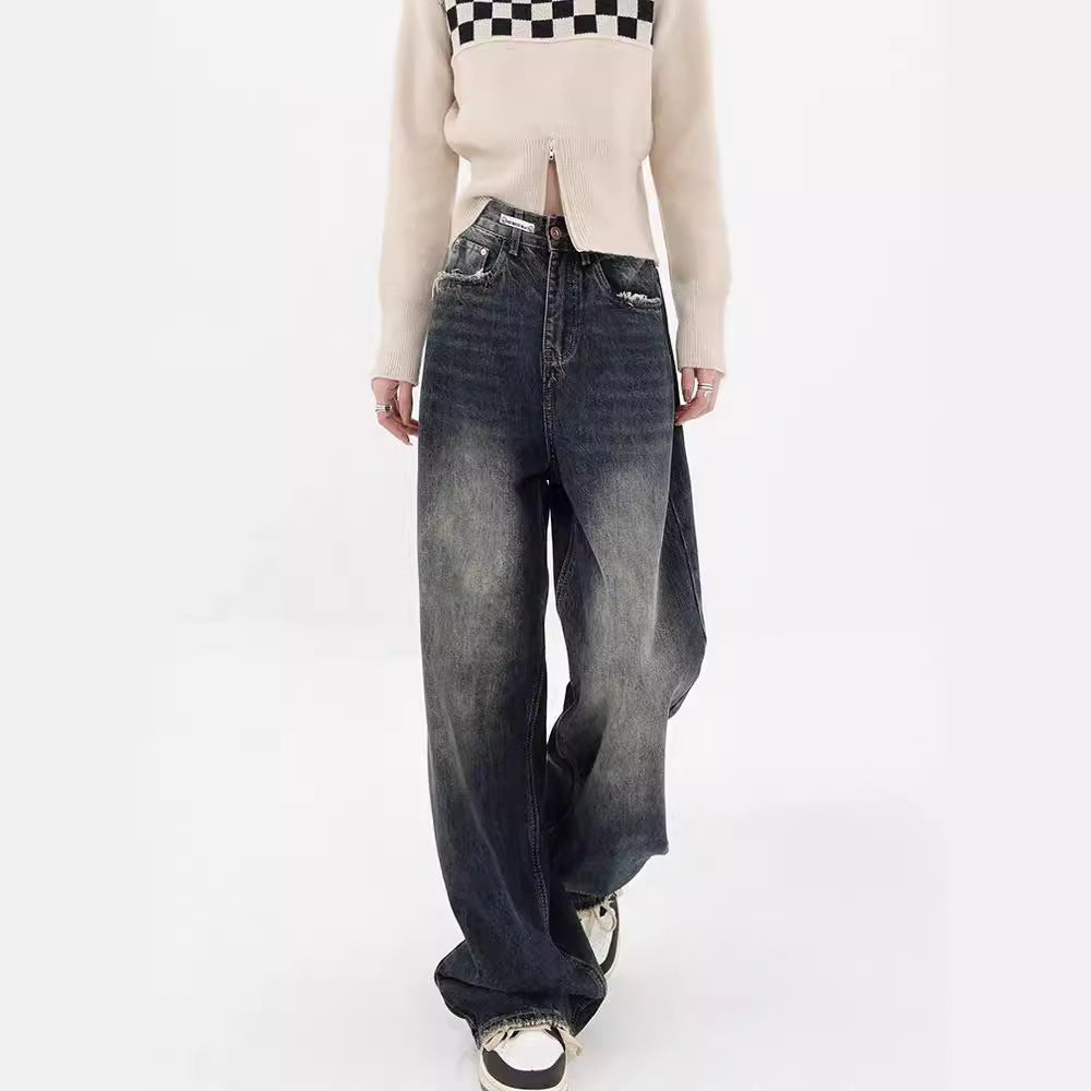 Damen Weite Baggy-Jeans mit authentischem Used-Look