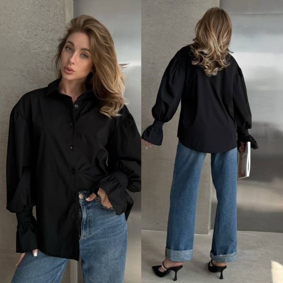 Damen Oversized-Bluse mit Volant-Manschetten und Ballonärmeln Shop Nory