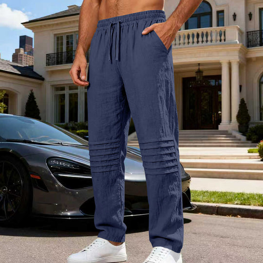 Herren Leinenoptik-Loungehose mit Tunnelzug elastischem Bund und abgesteppten Kniepanelen Shop Nory
