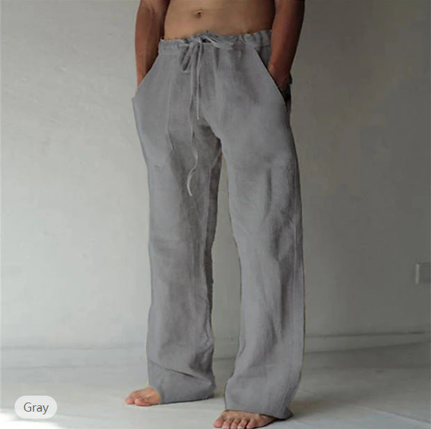 Herren Leinenhose mit weitem Schnitt Kordelzug und Seitentaschen Shop Nory