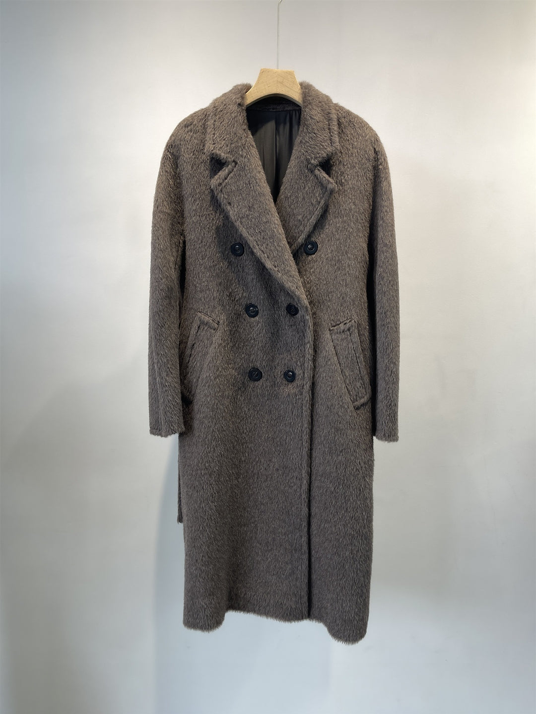Damen Doppelreihiger Texturierter Wollmix Mantel Shop Nory