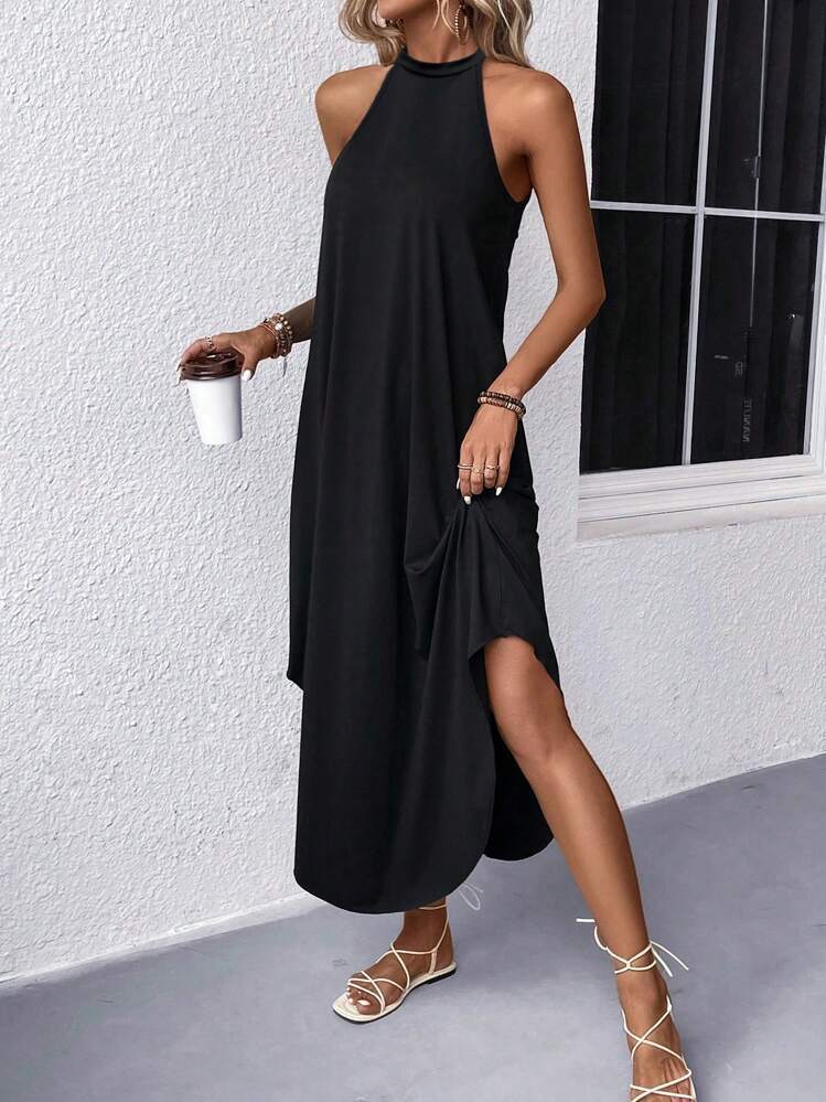 Damen lässiges Maxikleid mit hochwertigem Stoff und modischem Halsausschnitt Shopnory