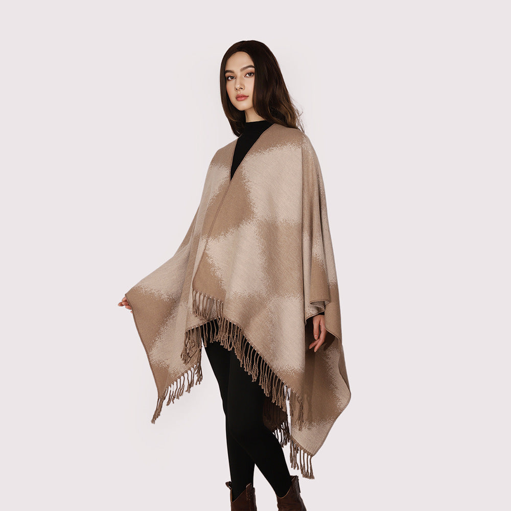 Damen Leichter rechteckiger Oversize-Überwurf aus Wollmischung mit feinem Fransensaum Shop Nory