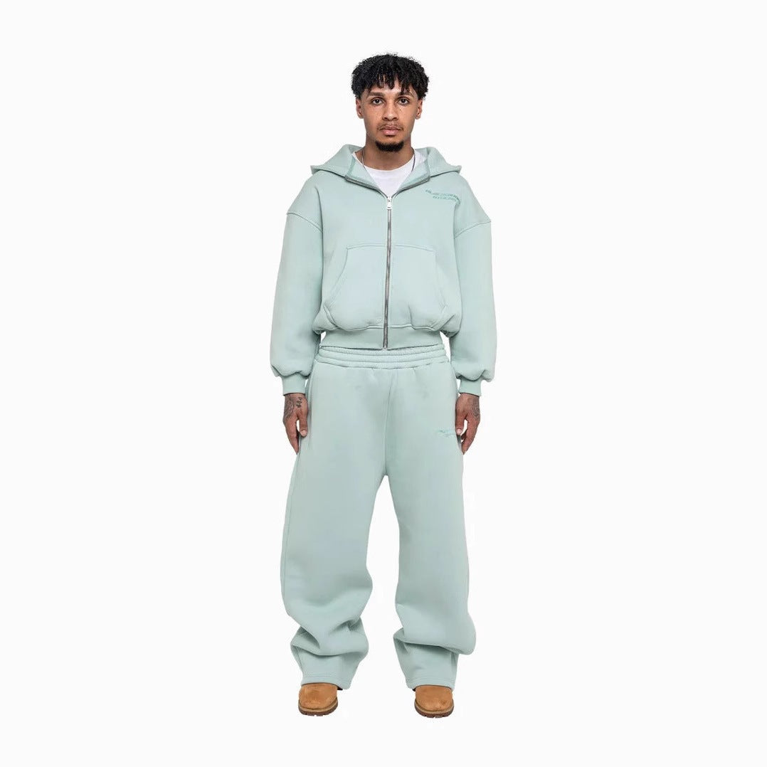 Herren nan lässiges Reißverschluss-Hoodie- und Palazzohose-Set mit dropped-shoulder Silhouette Shop Nory