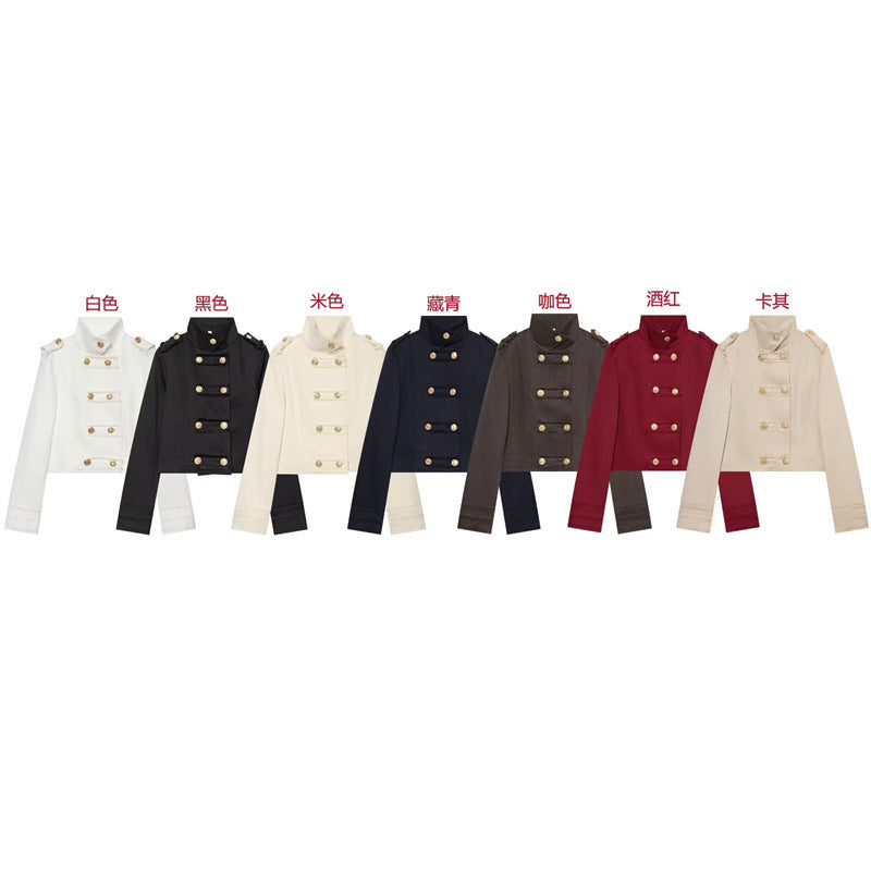 Damen Cropped Uniformjacke im Militärstil mit Stehkragen und Zierknopfleiste Shop Nory