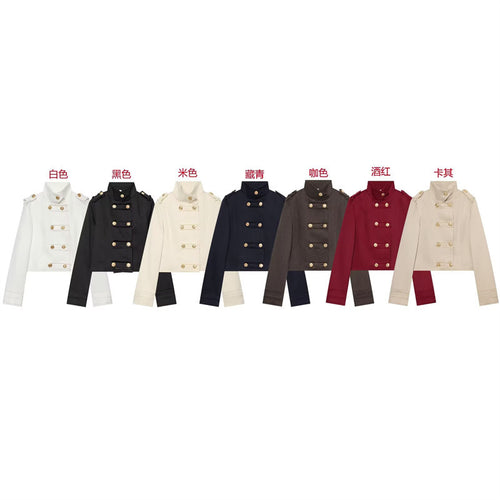Damen Cropped Uniformjacke im Militärstil mit Stehkragen und Zierknopfleiste Shop Nory