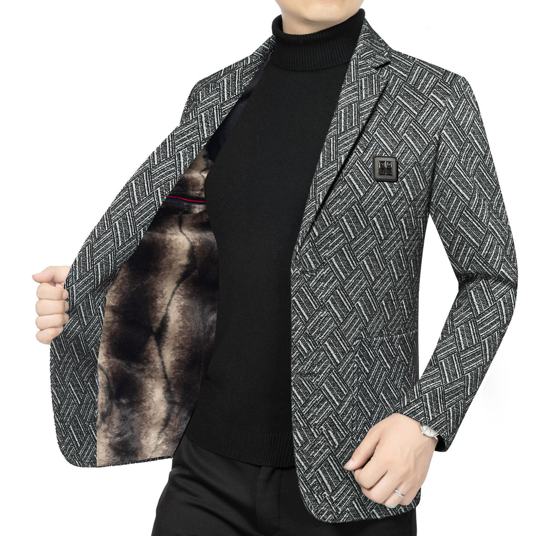 Herren Tailliertes Wolloptik-Sakko mit weichem Kunstfell-Innenfutter und Fischgrätmuster Shop Nory