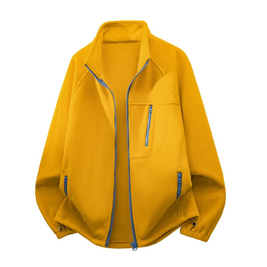 Unisex Leichte Fleecejacke mit Stehkragen, Raglanärmeln und multiplen Reißverschlusstaschen Shop Nory