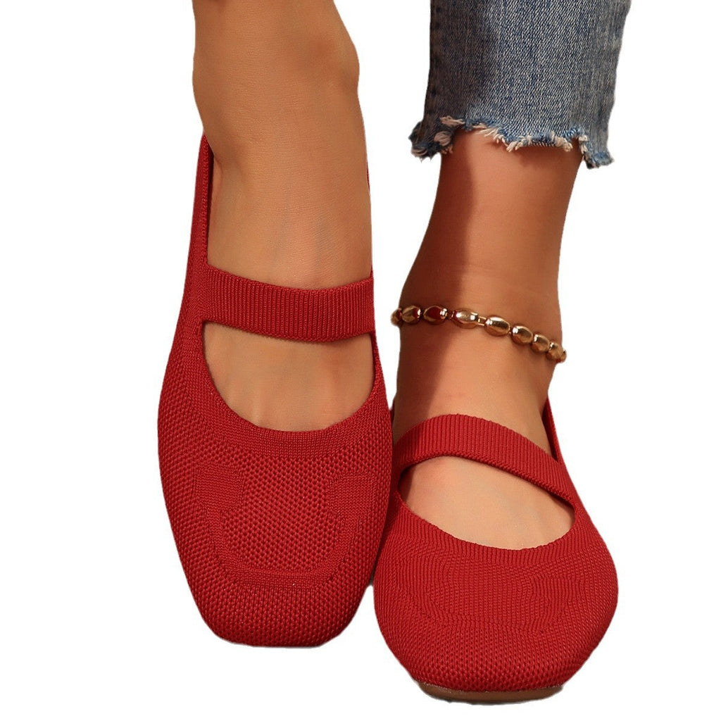 Damen atmungsaktive Ballerinas mit flexiblem Gummi-Obermaterial und verstellbarem Riemen