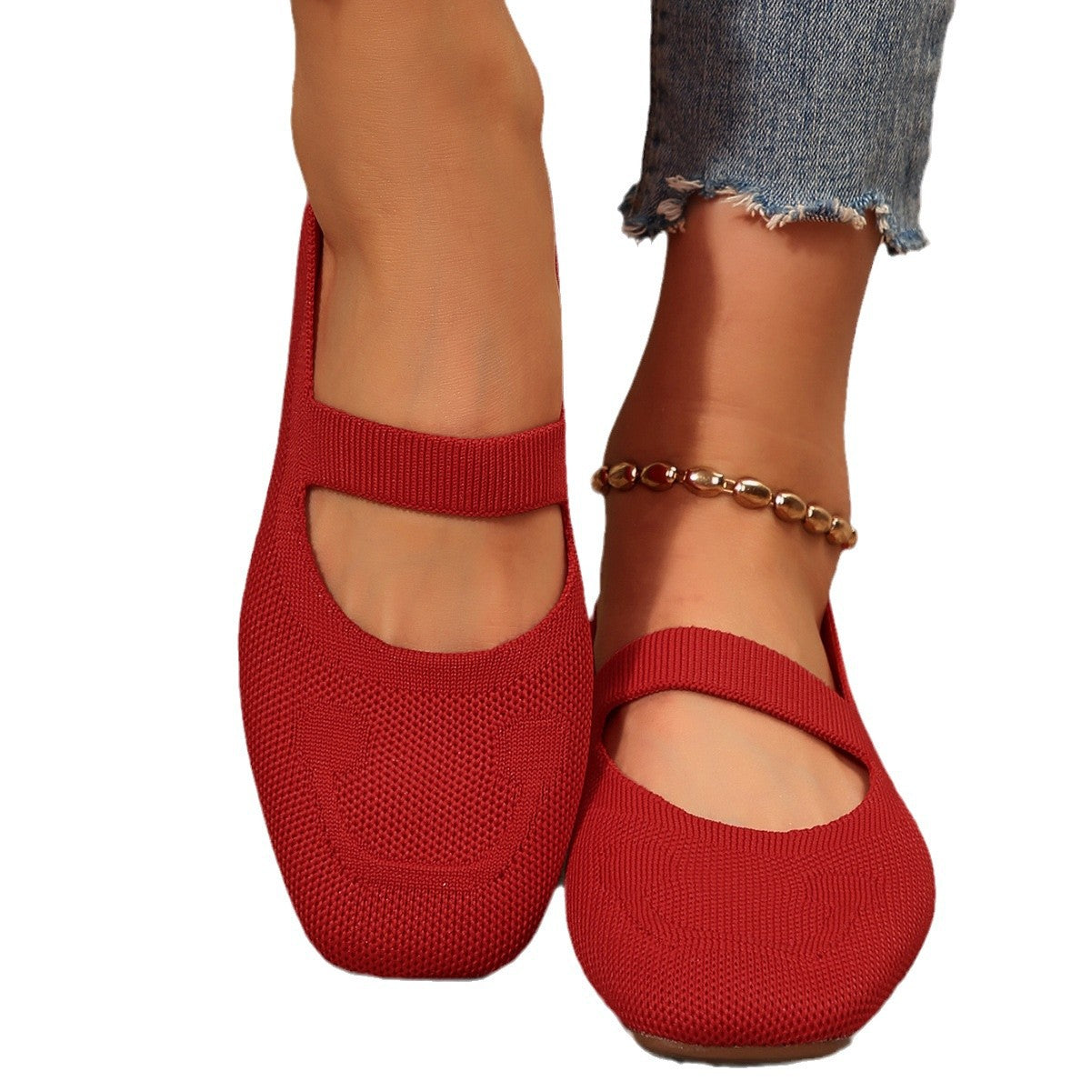 Damen atmungsaktive Ballerinas mit flexiblem Gummi-Obermaterial und verstellbarem Riemen