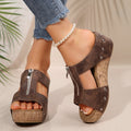 Damen Komfortable Keil-Sandalen mit Reißverschluss und Ziersteinchen