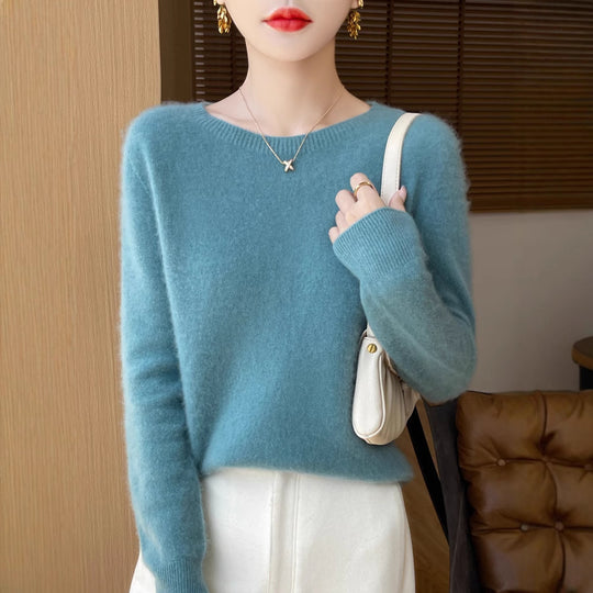Damen Weicher Mohair‑Optik Rundhals‑Pullover mit feinem Rippsaum und leichter Oversize‑Passform Shop Nory