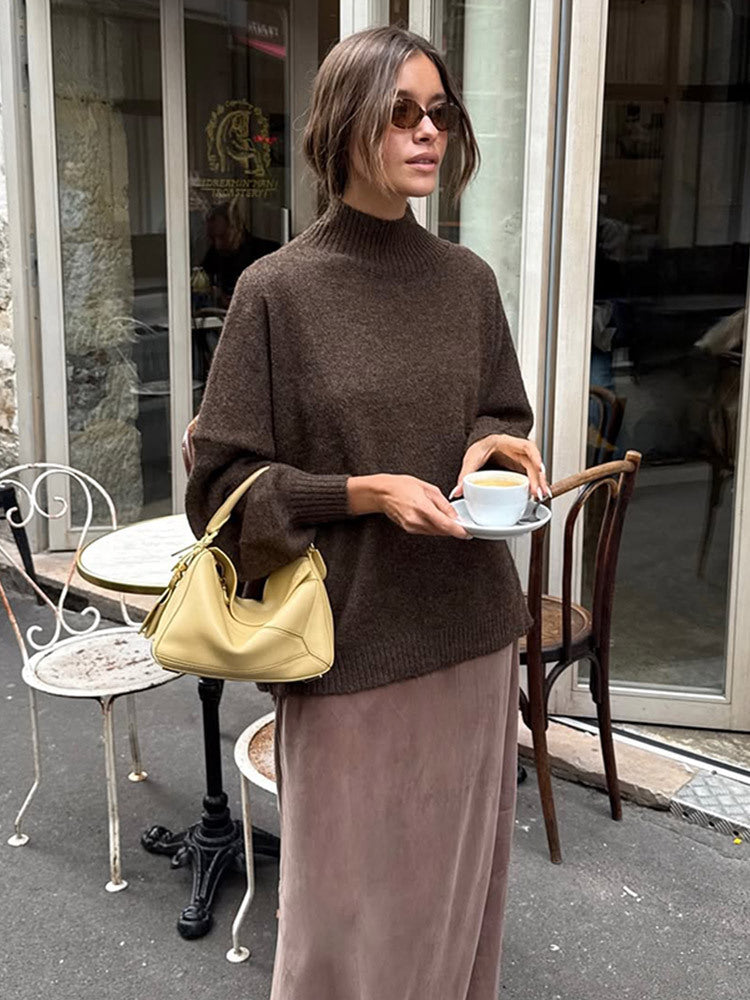 Damen Oversized Rollkragenpullover aus feinem Strick mit Ballonärmeln Shop Nory