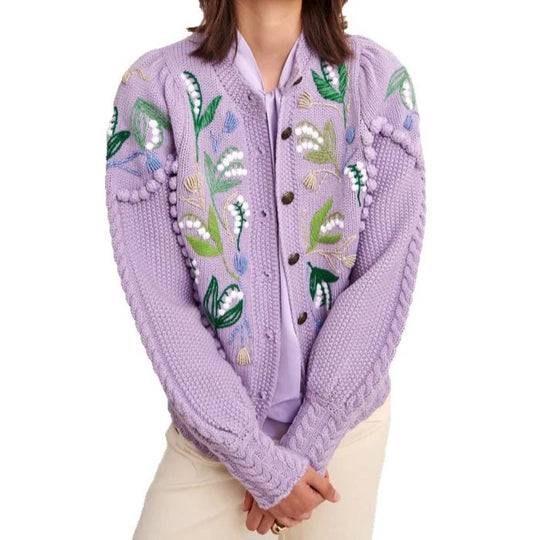 Damen Eleganter Strickpullover mit floralen Stickereien
