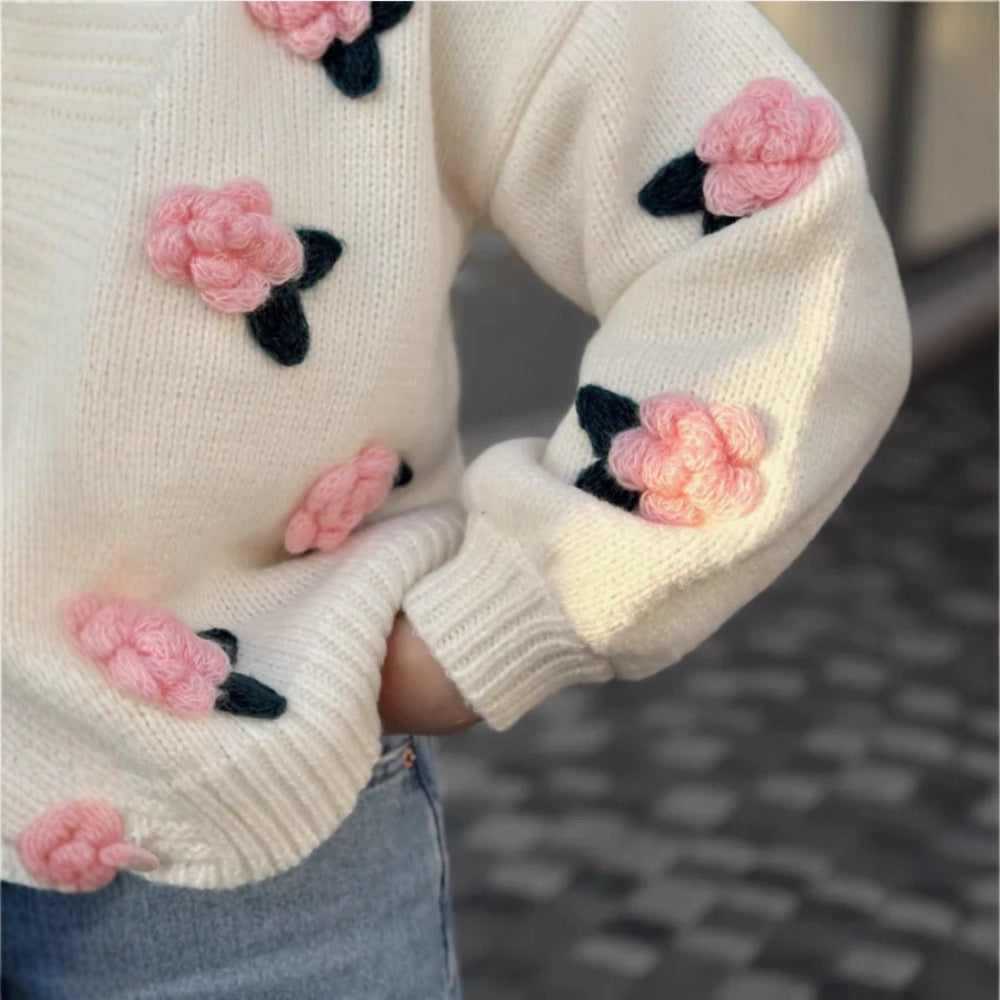 Damen Strickjacke mit Blumenmuster Shop Nory