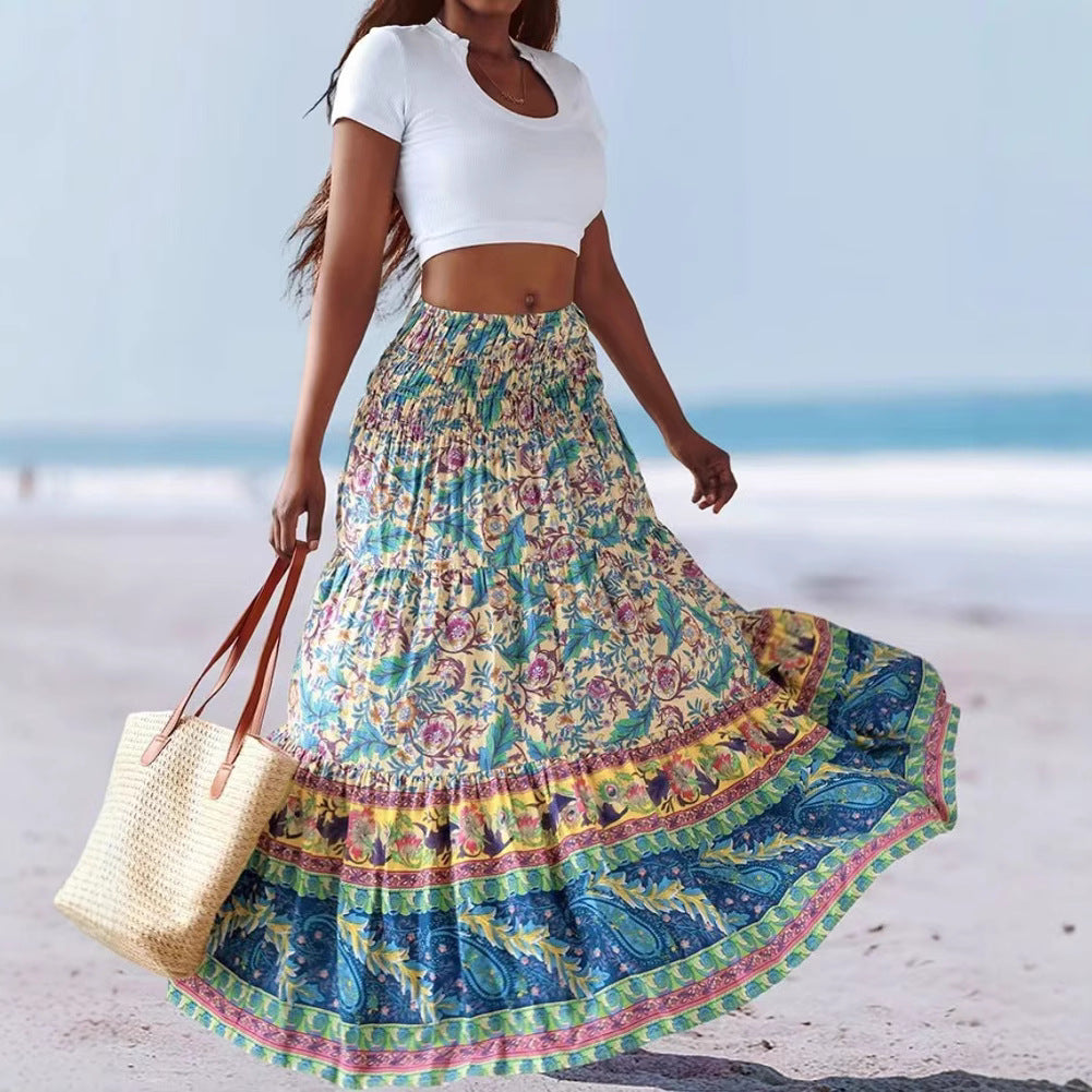 Damen Maxirock mit elastischem Smockbund und fließendem Paisley‑Print Shop Nory