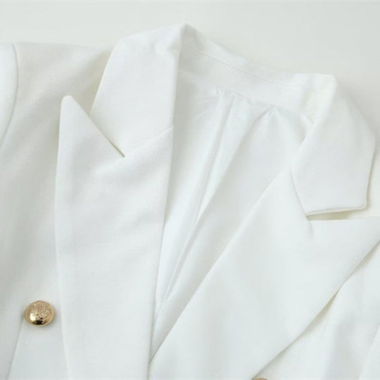 Damen doppelreihiger Longline-Blazer mit Reverskragen und Zierknöpfen Shop Nory