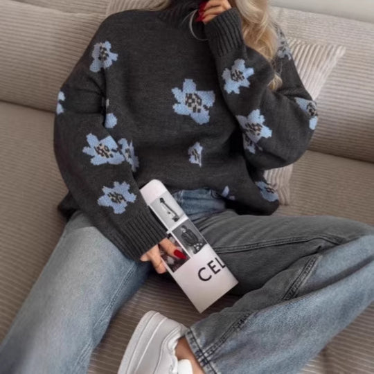 Damen Modischer Pullover mit floralen Mustern