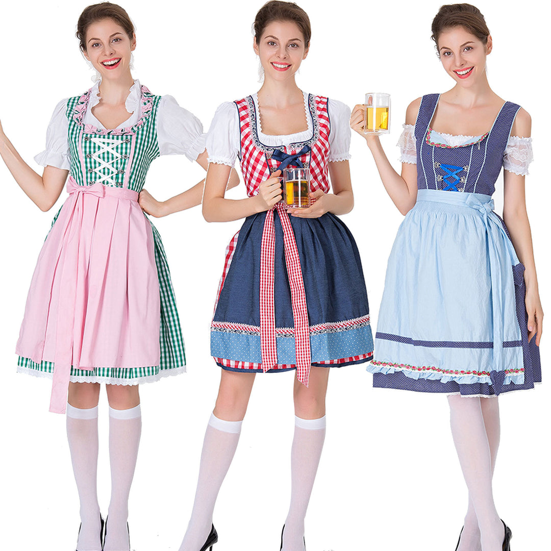 Damen nan traditionelles Oktoberfest Dirndl mit Rüschenbluse, geschnürtem Mieder und Schleifen-Schürze Shop Nory