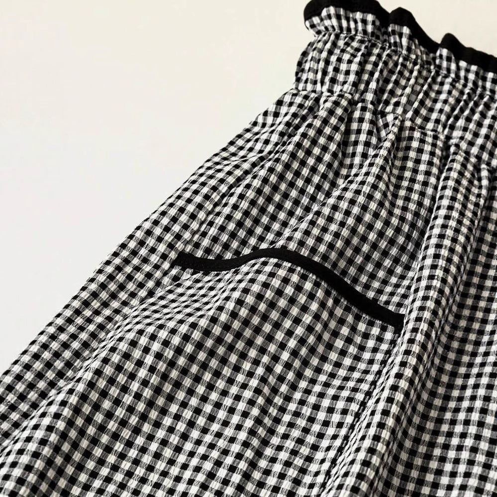 Damen Weite Vichy-Hose mit hoher Smok-Taille, Tunnelzug und aufgesetzten Taschen Shop Nory