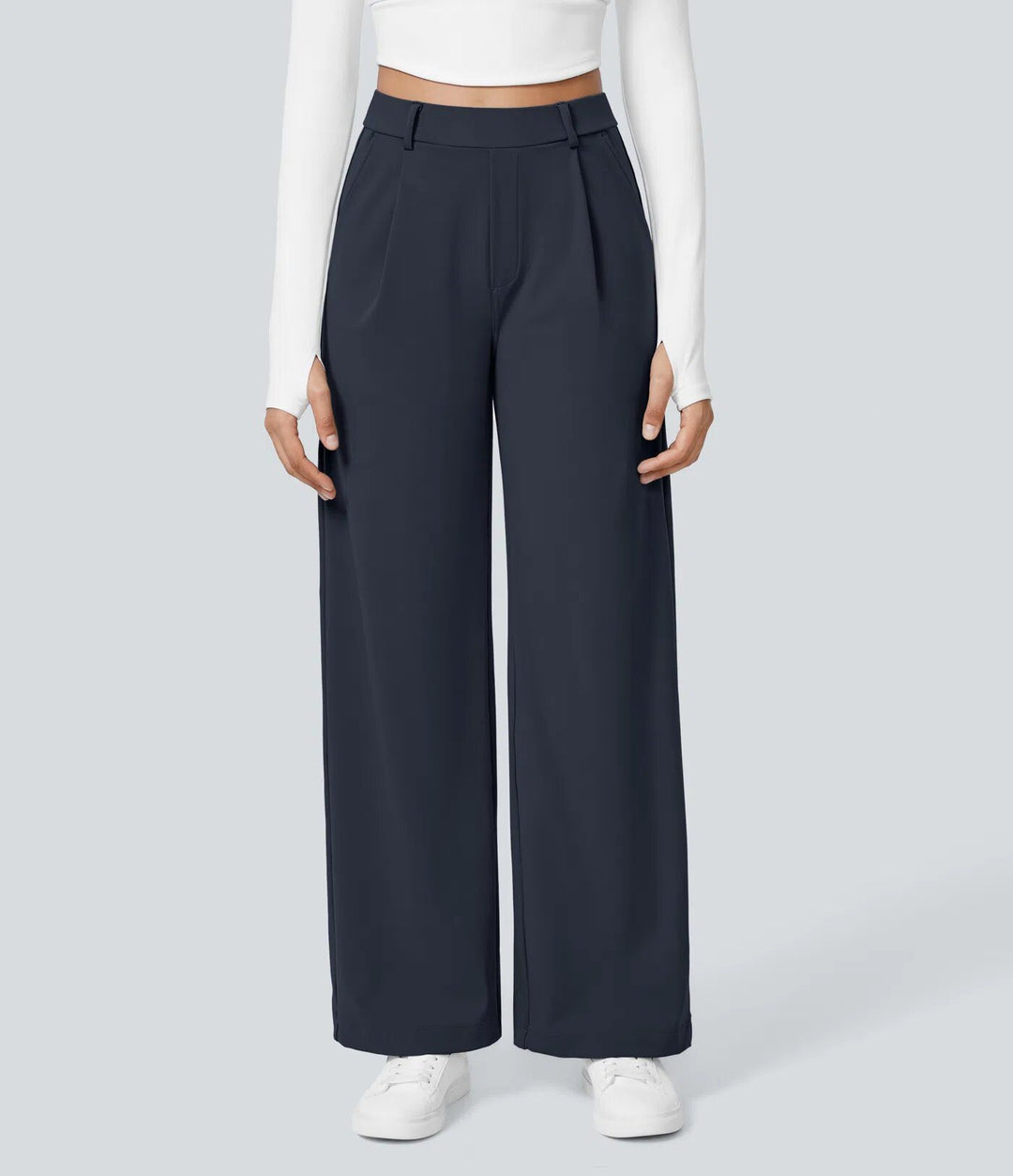 Damen Weite High‑Waist Palazzo‑Hose mit Bundfalten und Eingrifftaschen Shop Nory
