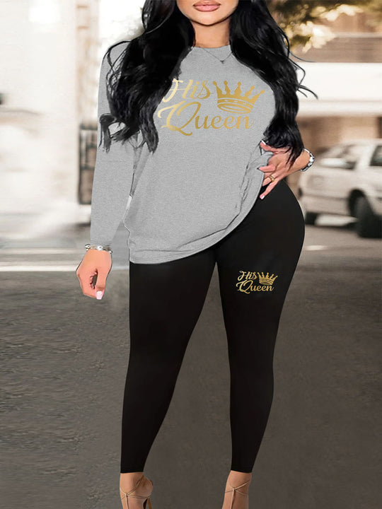 Damen Zweiteiler Lounge-Set mit Herz-Print Sweatshirt und High-Waist Leggings Shop Nory