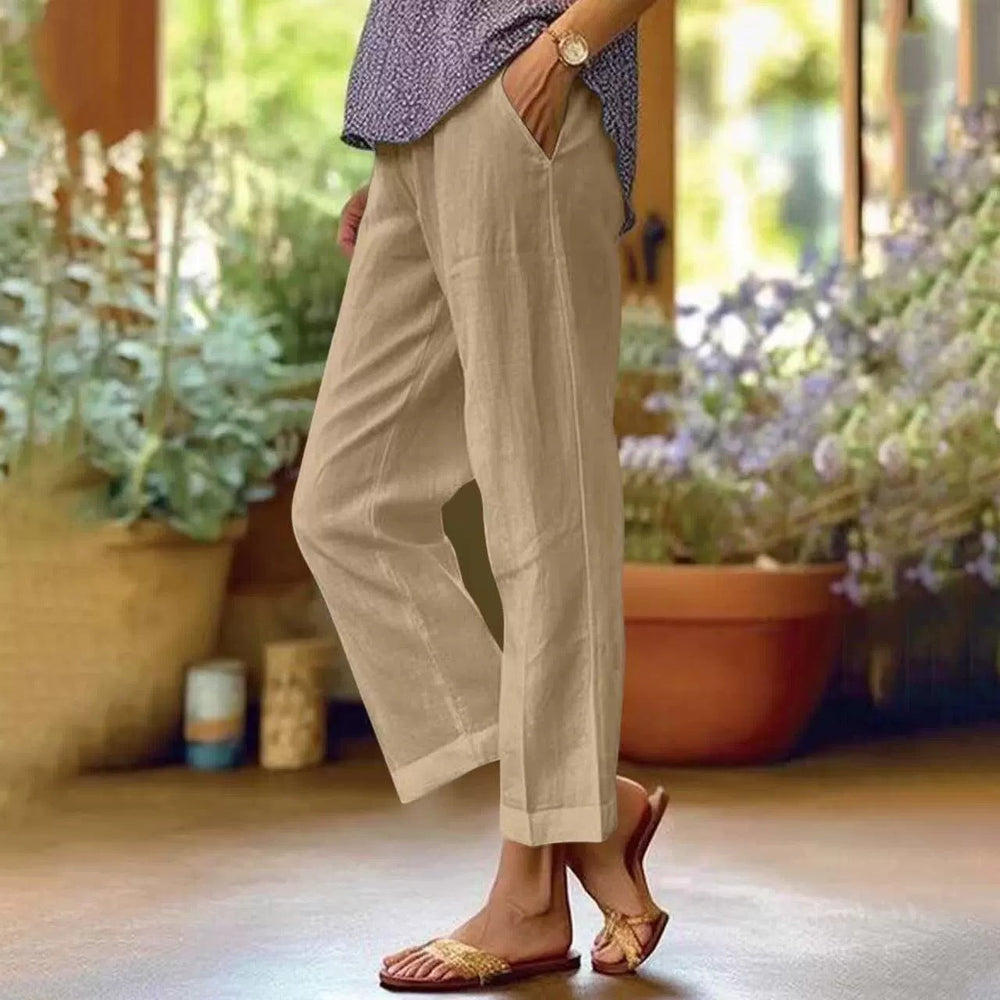 Damen Leinenhose mit weitem Schnitt und praktischen Taschen