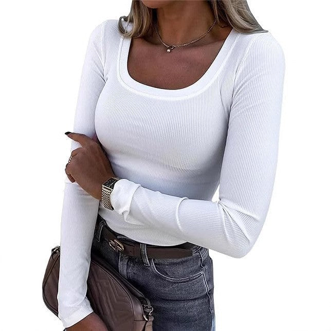 Damen Figurnahes geripptes Longsleeve mit weitem Quadratausschnitt und Stretch-Material Shop Nory