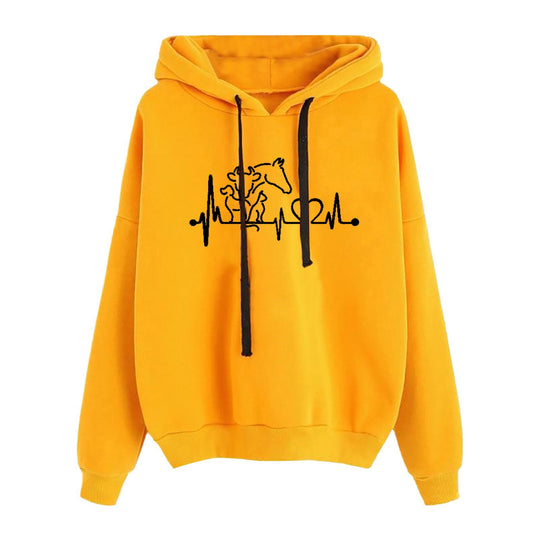 Damen nan leichter Oversize Kapuzenpullover mit Herz‑EKG‑Motiv, langen Kordeln und elastischem Bund Shop Nory