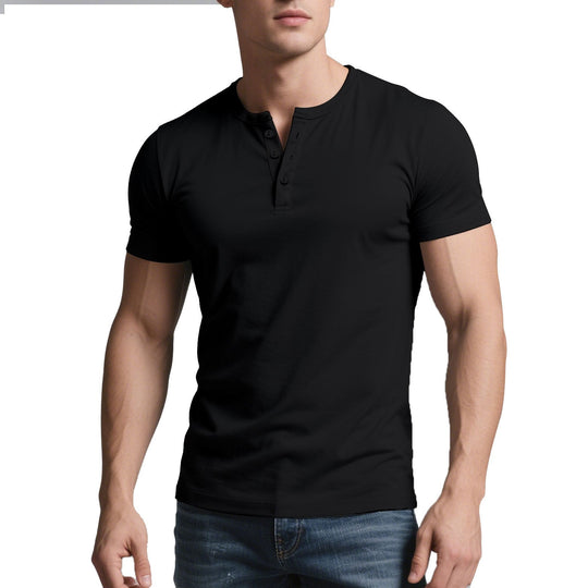 Herren nan kurzes Henley-Shirt mit dezenter Knopfleiste und figurbetontem Schnitt