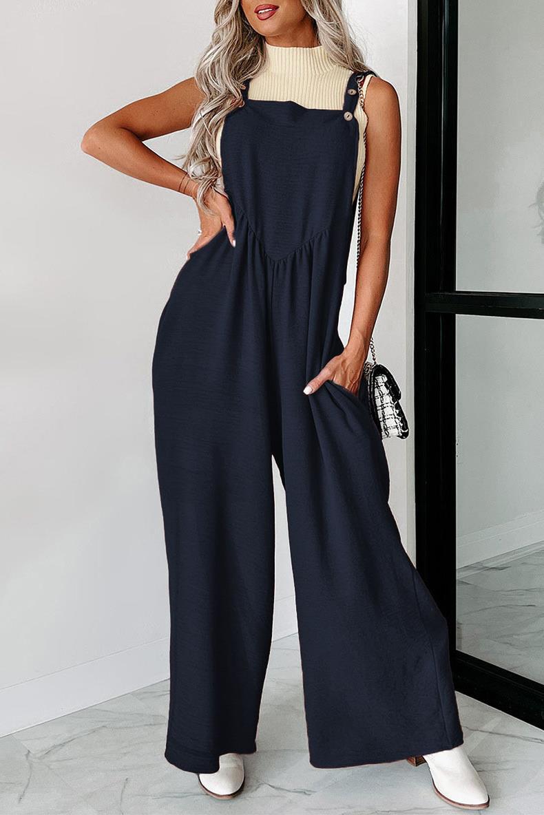 Damen lässiger Jumpsuit mit weit geschnittenem Bein und dekorativen Knopfdetails
