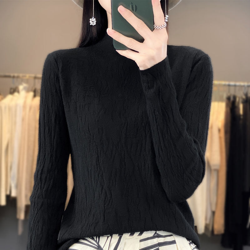 Damen Strukturierter Feinstrick-Pullover mit kurzem Stehkragen und Crinkle-Optik Shop Nory