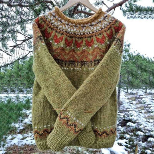 Damen nan Norwegerpullover aus Wollmix mit Rundhalsausschnitt und traditionellem Fair-Isle-Yoke Shop Nory