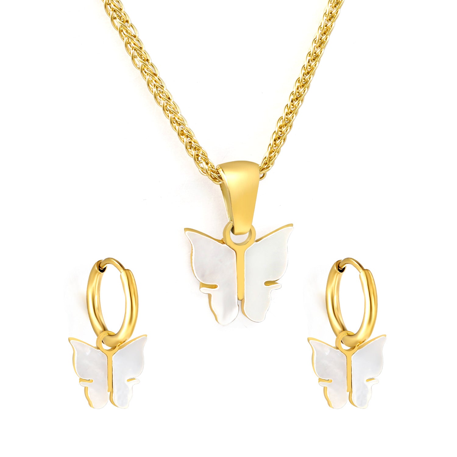 Damen Schmuckset mit filigranen Schmetterlingsanhängern und Ohrringen Shop Nory