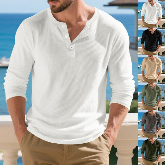 Herren Langarmshirts mit Knopfdetails und Rippstruktur