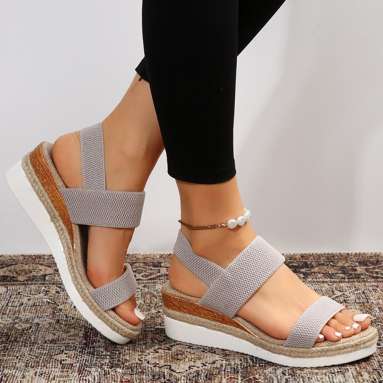 Damen Plateau-Sandalen mit dualem Riemen und entspannter Jute-Optik