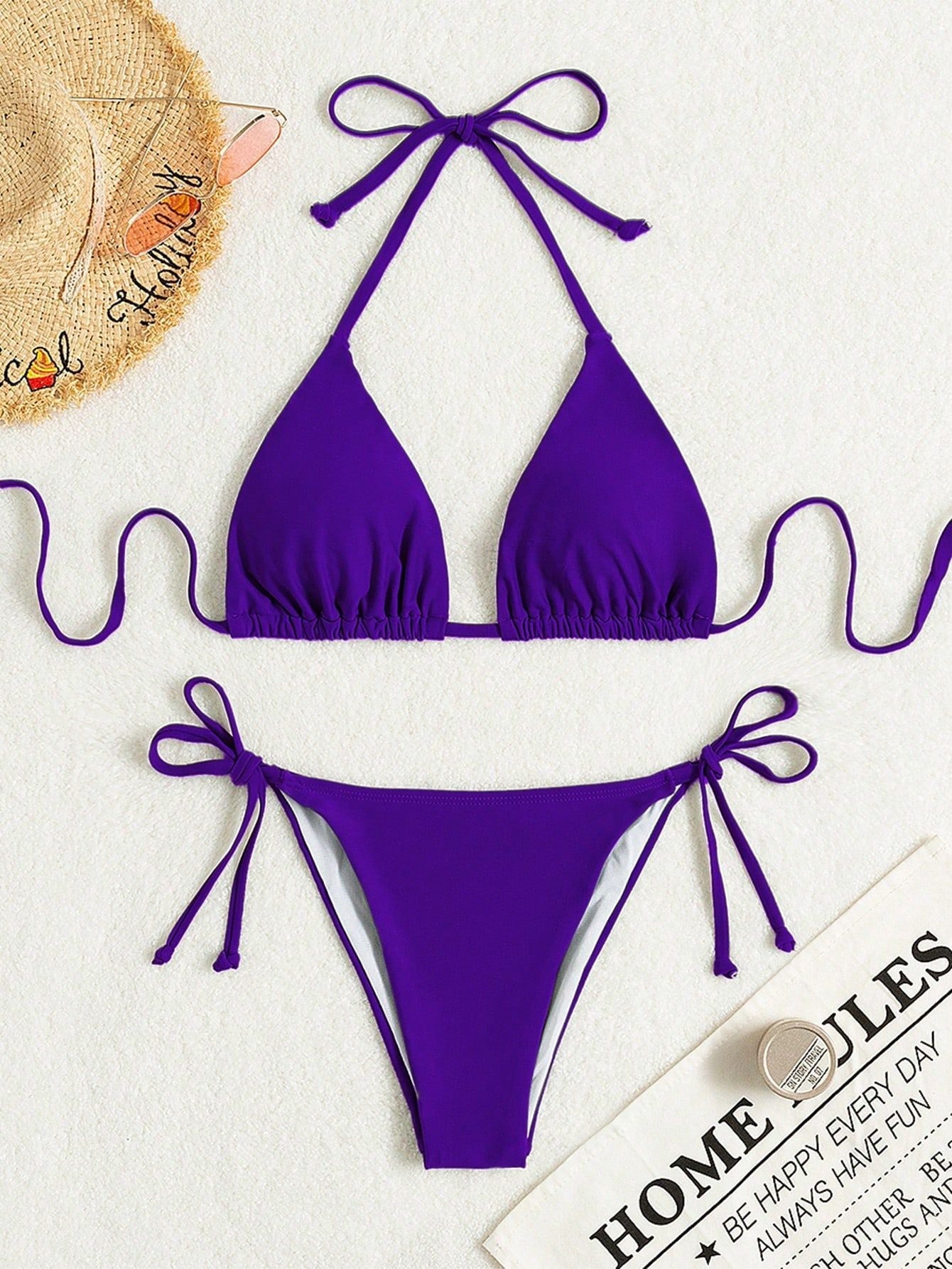 Damen Triangel-Bikini mit verstellbaren Bändern und elastischem Taillenbund