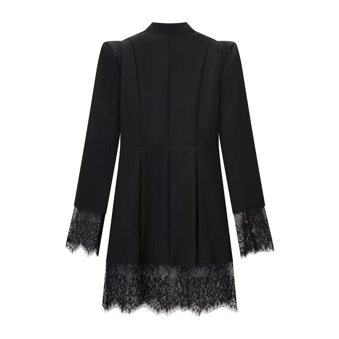 Damen Midikleid mit Stehkragen, Cut-Out‑Front, goldenen Zierverschlüssen und Spitzenbesatz Shop Nory