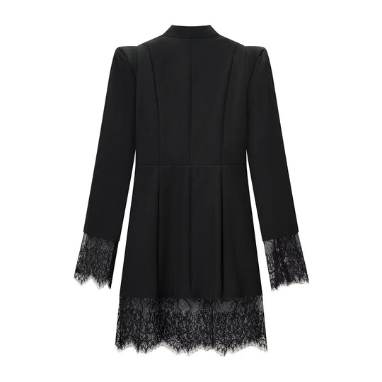 Damen Midikleid mit Stehkragen, Cut-Out‑Front, goldenen Zierverschlüssen und Spitzenbesatz Shop Nory