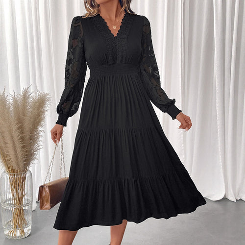 Damen Elegantes Maxikleid mit Spitzendetails Shop Nory