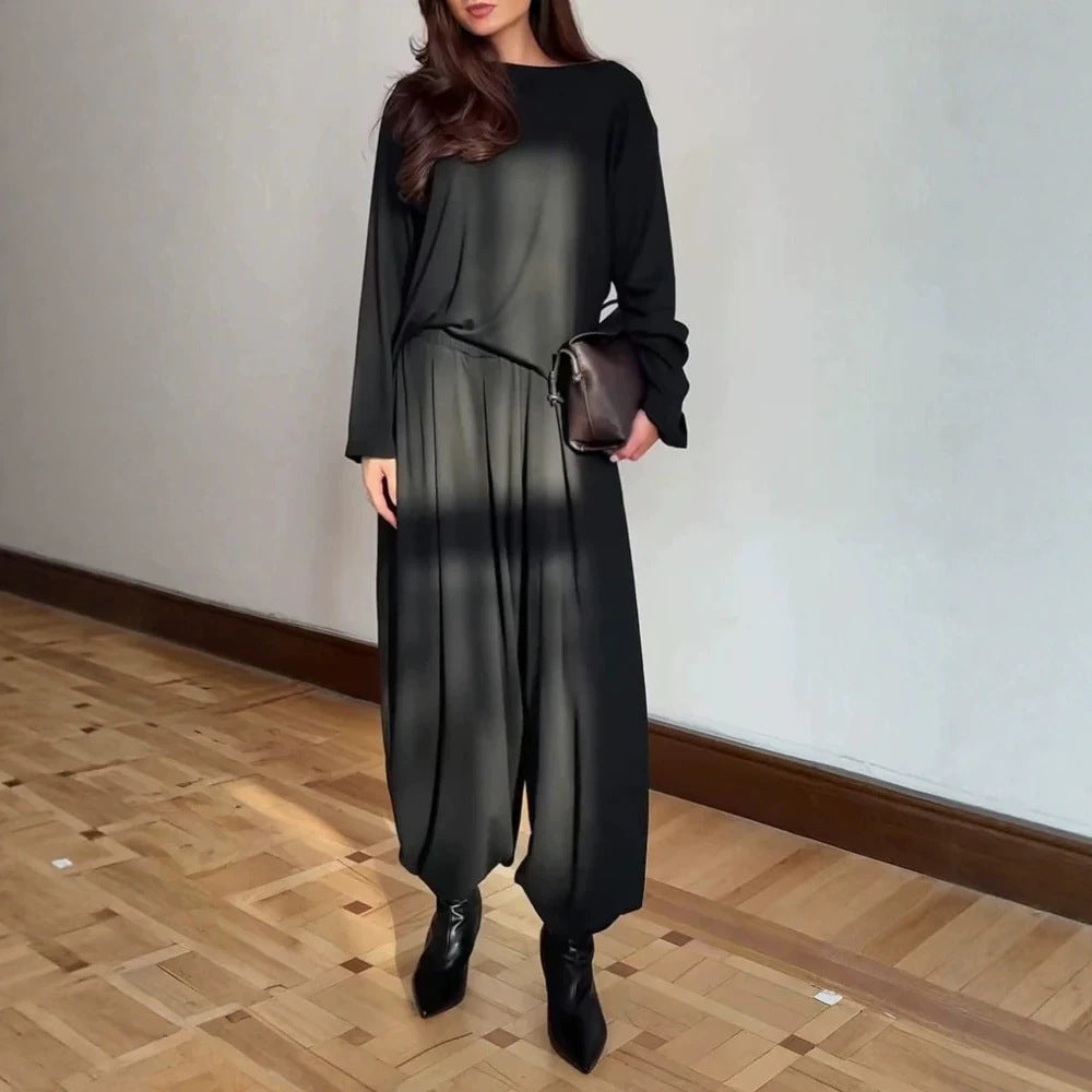 Damen Oversize-Seidiges Ensemble mit kastigem Oberteil und ballonförmiger Plissee-Hose Shop Nory
