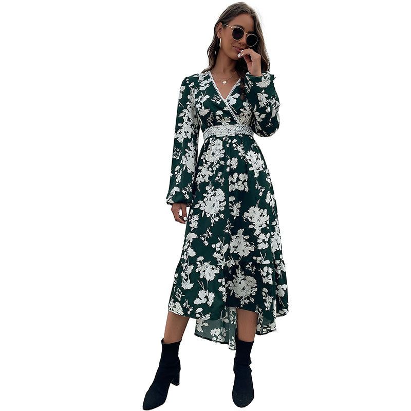 Damen Wickel-Midikleid im Boho-Stil mit Spitzenpasse, Häkel-Taillenband & seitlichem Beinschlitz Shop Nory