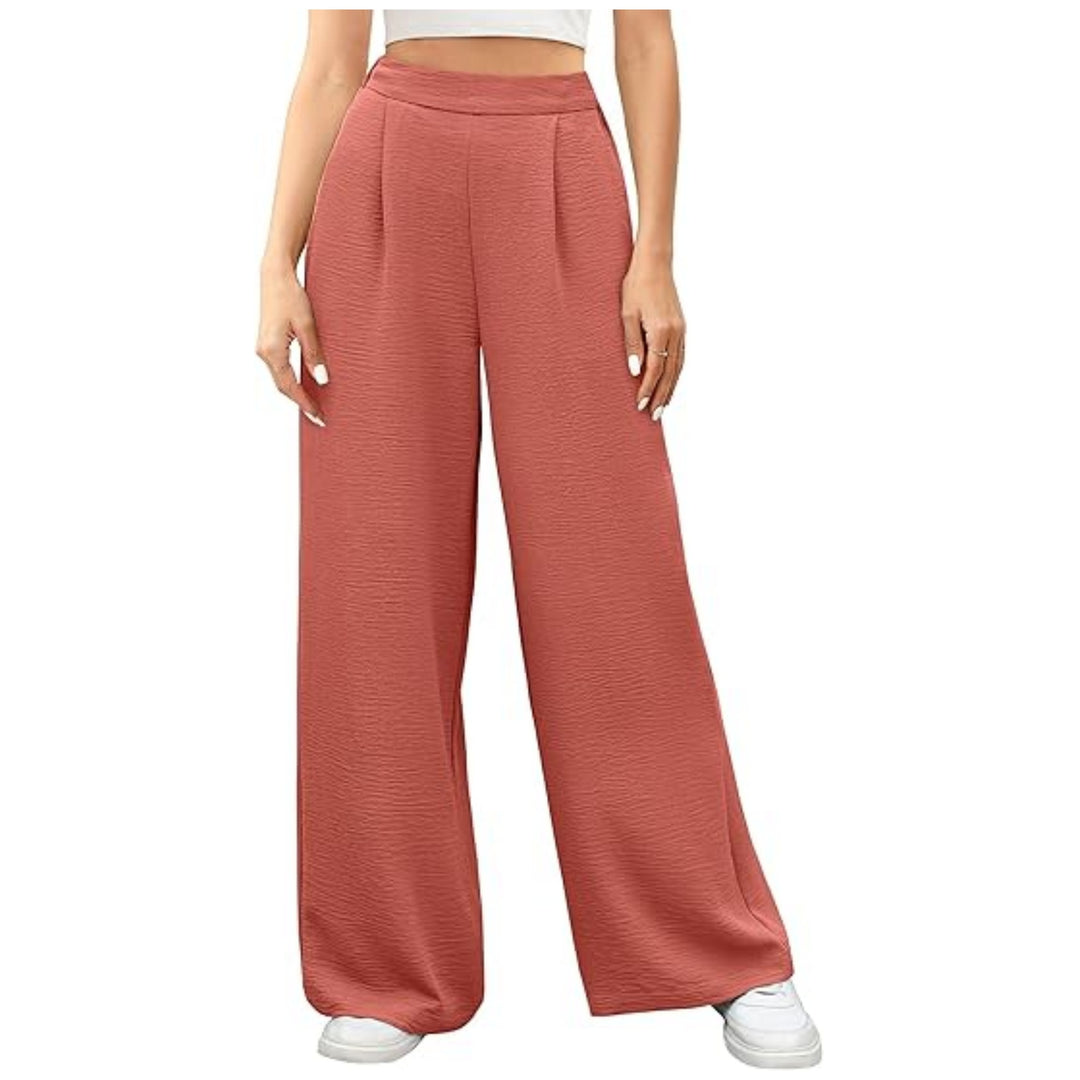 Damen hochtaillierte weite Palazzo-Hose mit Strukturstoff Shop Nory
