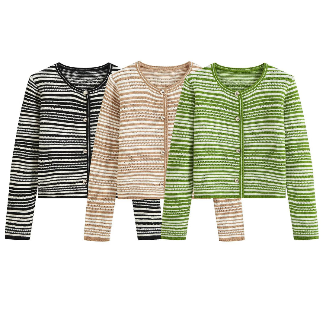 Damen Strukturierter Streifen-Feinstrickcardigan mit Zierknöpfen Shop Nory
