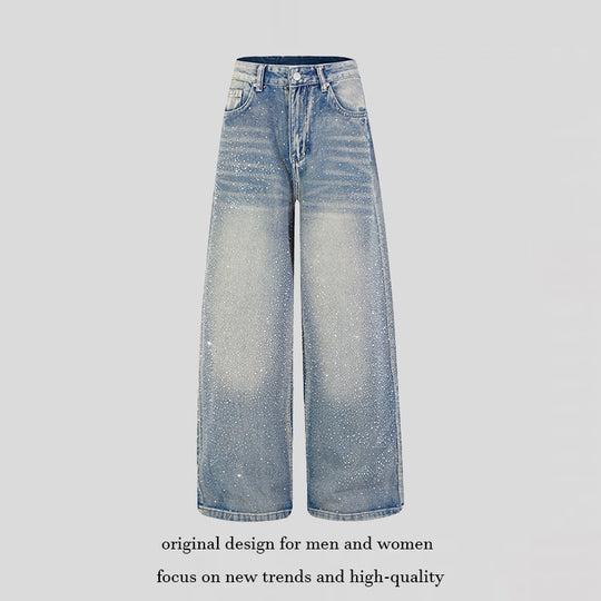 Damen Weite hochgeschnittene Palazzo-Jeans mit Glitzereffekt und Used-Waschung Shop Nory