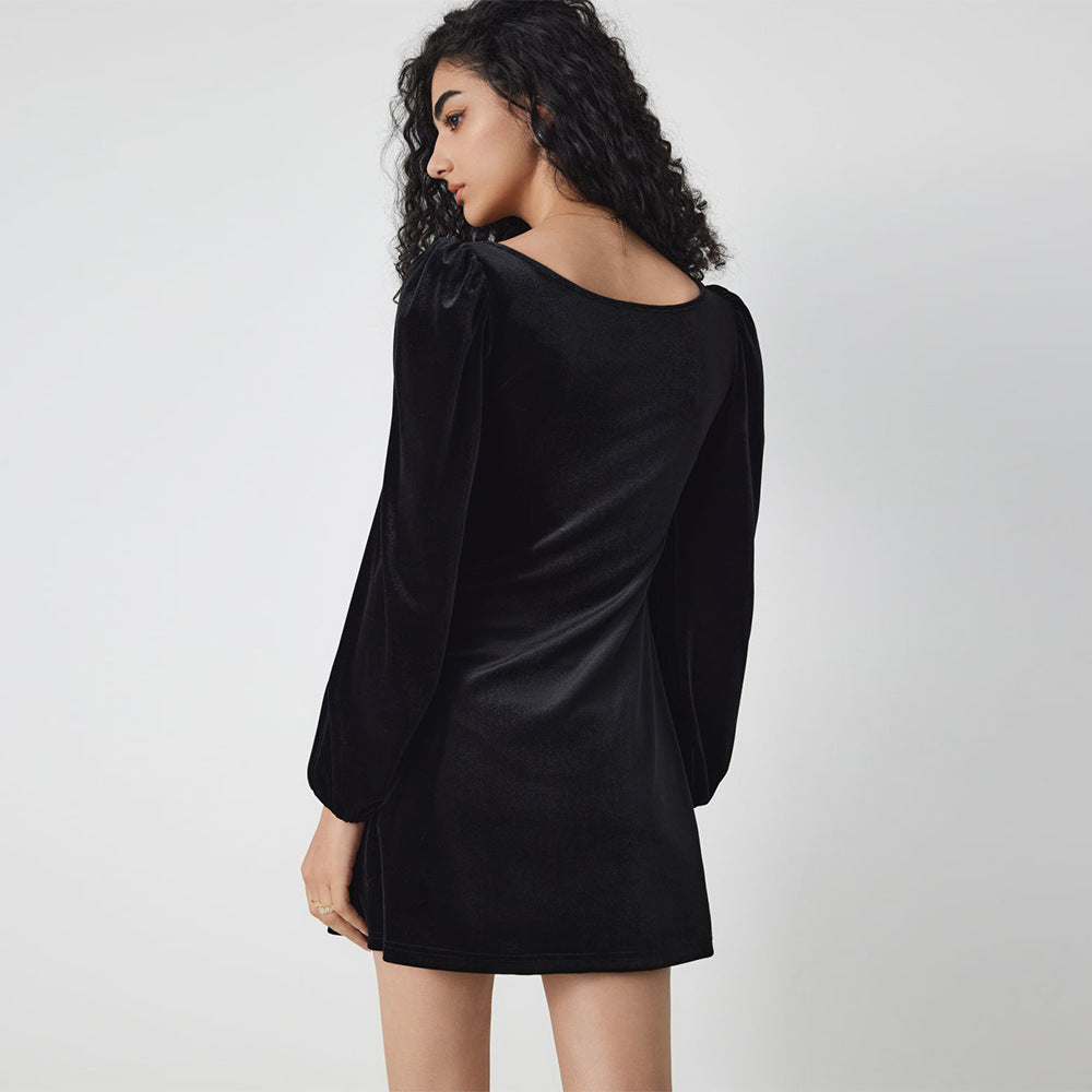 Damen Samt-Minikleid mit quadratischem Ausschnitt gerafftem Bustier und Ballonärmeln Shop Nory