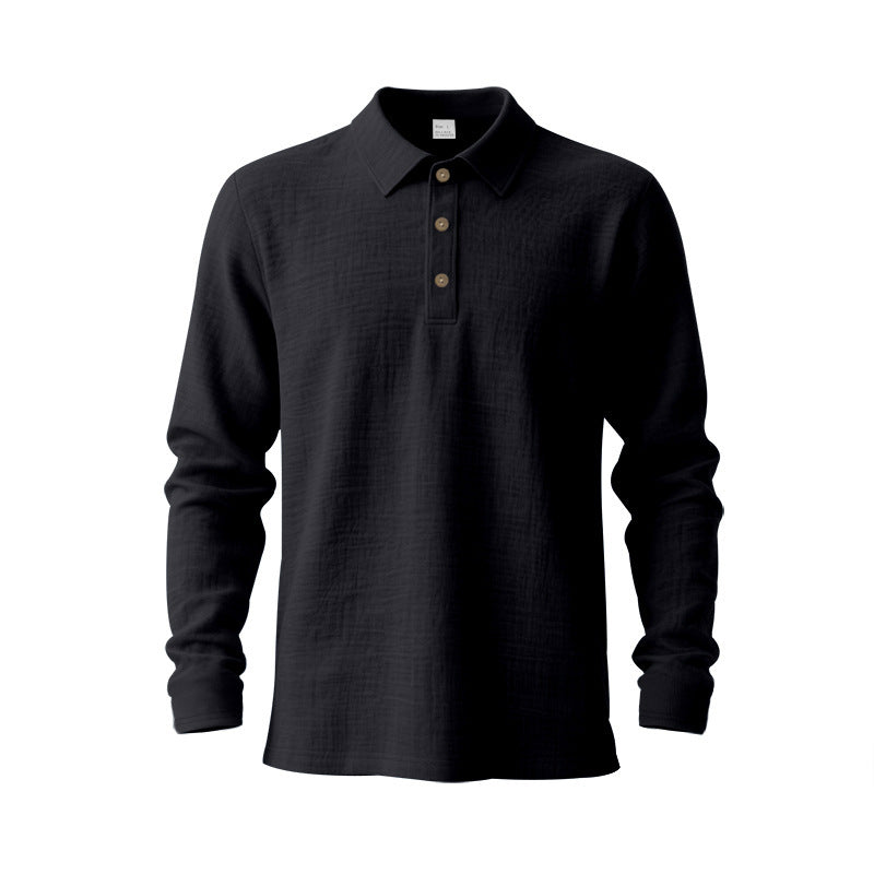 Herren Langärmeliges Polohemd aus Baumwoll-Gauze mit Dreiknopf-Leiste Shop Nory