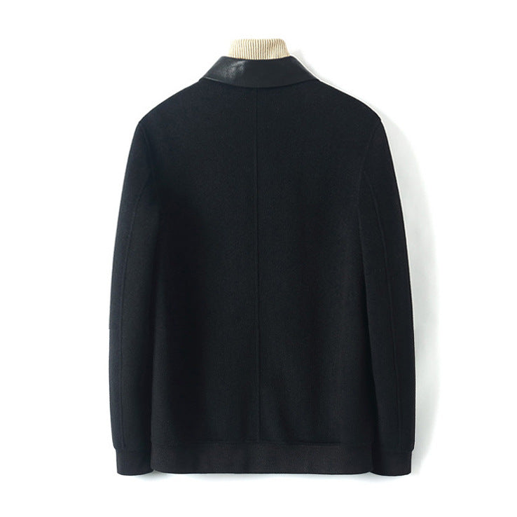 Herren Reißverschluss-Wollmix-Jacke mit Lederkragen und schlanker Silhouette Shop Nory
