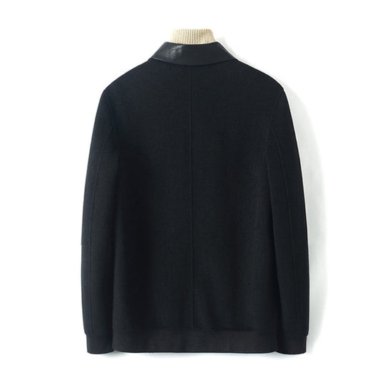 Herren Reißverschluss-Wollmix-Jacke mit Lederkragen und schlanker Silhouette Shop Nory