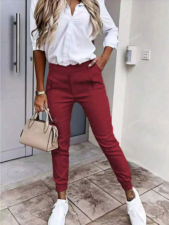 Damen Enganliegende Chino-Jogger mit hohem Bund und elastischen Bündchen Shop Nory